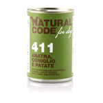 NATURAL CODE DOG 411 ANATRA,CONIGLIO E PATATE GR 400