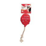 CAMON AH4017 GIOCO cane, Palloncino Happy Birthday  in poliestere c/inserto in corda e  squeaker - 30 cm - 3p