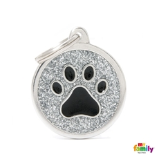 My Family Targhetta Medaglia Grey Big Glitter Circle Black Paw