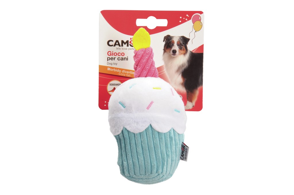 Camon Ah4015 Gioco Cane, Cupcake Happy Birthday In Poliestere C/squeaker - 16 Cm - 3p