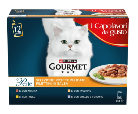 Gourmet Perle Multipack Anatra Pollo Tacchino Vitello Pz 12 Gr 85