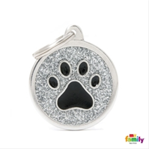 My Family Targhetta Medaglia Grey Big Glitter Circle Black Paw - immagine 3