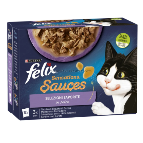 Felix Multipack Sensations Salsa Tacchino-manzo-salmone-sardine Pz 12x Gr 85 - immagine 3