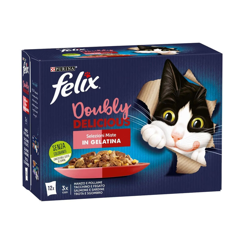 Felix Multipack Double Delicious Manzo-tacchino-salmone-trota Pz 12x Gr 85
