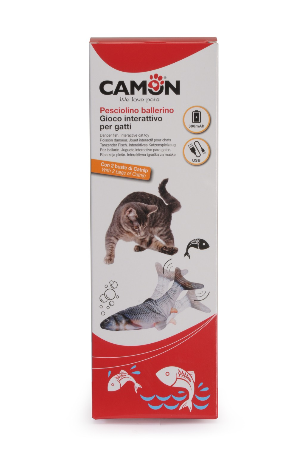 Camon Ag050 Gioco Gatto A Forma Di Pesce, Interattivo, Ricarica Usb