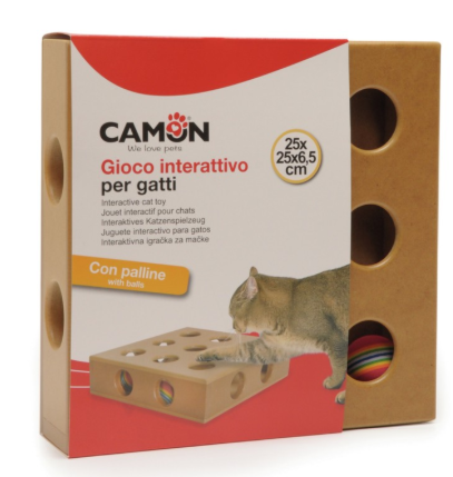 Camon Ac225 Gioco Gatto In Mdf Interattivo, C/palline, 25x25x6,5cm