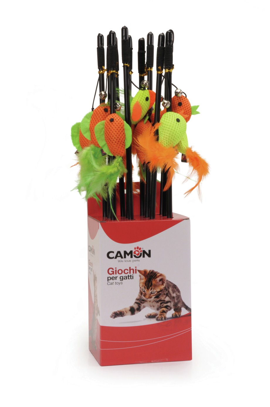 Camon Ag0379 Gioco Gatto Cannetta In Plastica, Due Soggetti Due Colori C/campanellino, 48cm