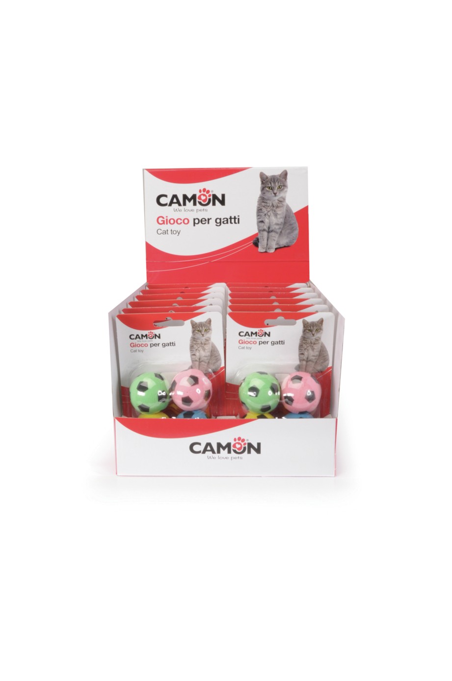 Camon Ag0386 Box Gioco Gatto (latex), Mix Palline Calcio Colorate, (4p)