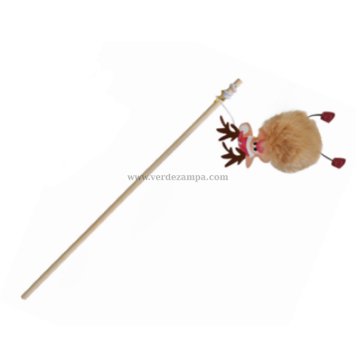 Camon Ah9424 Gioco Gatto, Cannetta In Legno C/soggetto Pon-pon Natalizio, Due Colori, In Poliestere, Similpelle E Legno, 40cm - - immagine 3