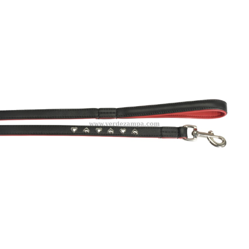 Camon Da045/e Guinzaglio Morbido In Vera Pelle Con Finiture In Metallo Cuore, Nero/ Bordo Rosso, 20x1000mm - immagine 3