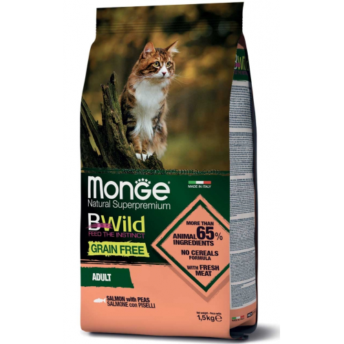 Monge Bwild Cat Grain Free Salmone Piselli Kg 1,5