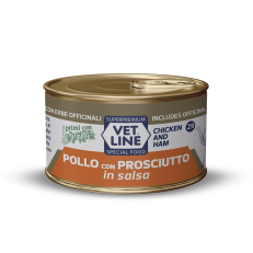 Vet Line Cat Umido Lattina Naturale Gr 70 - IN SALSA AL POLLO E PROSCIUTTO