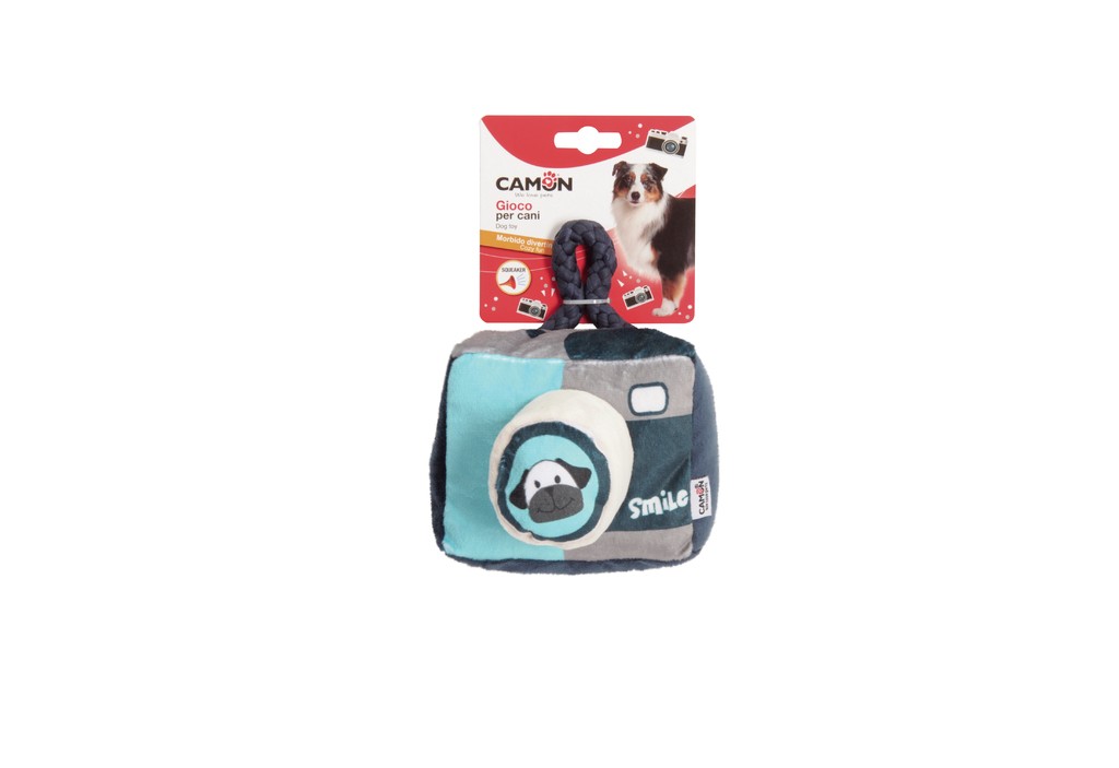 Camon Ah4157 Gioco Cane, Macchina Fotografica In Peluche C/mang. E Squeaker. Approx. Lunghezza 18cm
