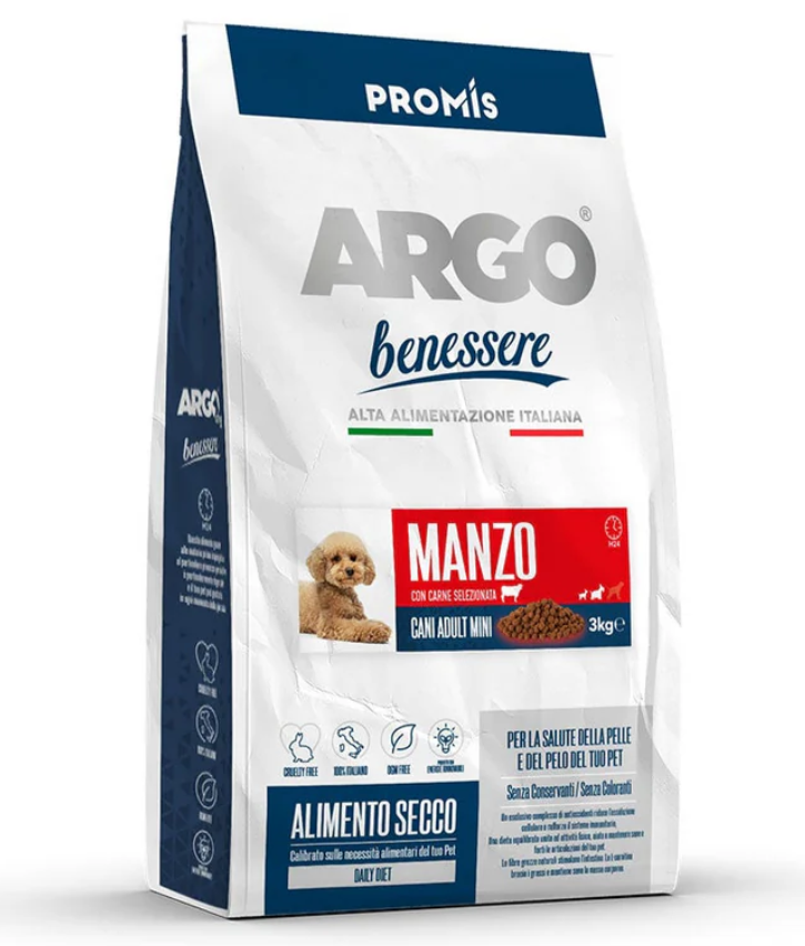Argo Dog Secco Mini Benessere Manzo Kg 3