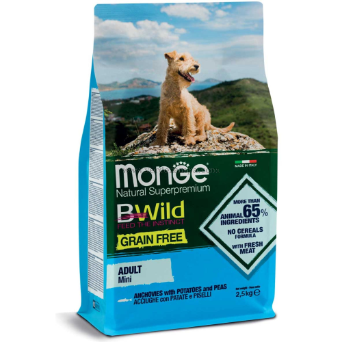 Monge Bwild Grain Free Mini Adult Acciughe Patate Piselli Kg 2,5 - immagine 3